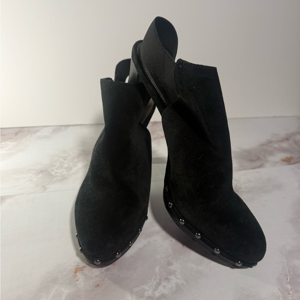 Franco Sarto Black Suede Mules with Studded Detail